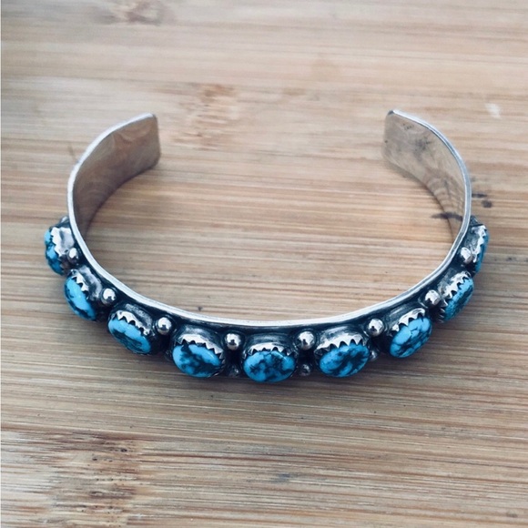 Sam Arviso Jewelry - $196 Signed Navajo Turquoise & Sterling Cuff Marked As STERLING